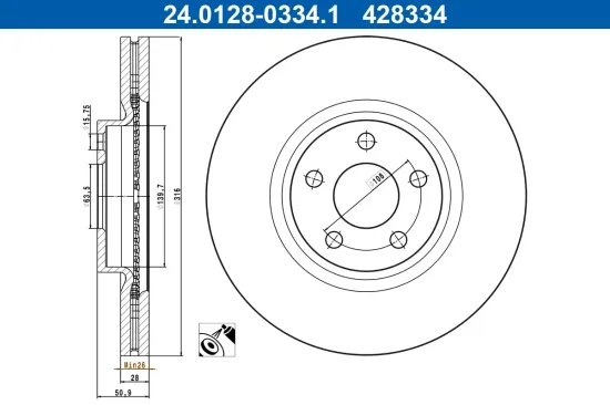 Bremsscheibe Vorderachse ATE 24.0128-0334.1 Bild Bremsscheibe Vorderachse ATE 24.0128-0334.1