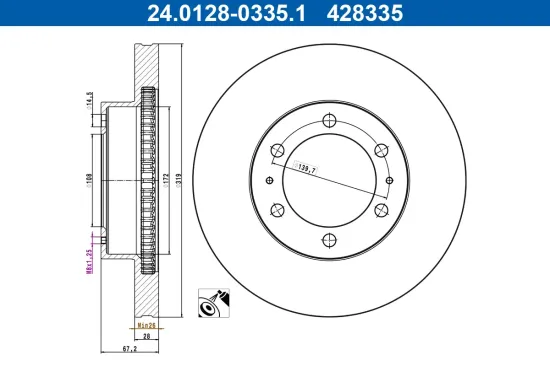 Bremsscheibe Vorderachse ATE 24.0128-0335.1 Bild Bremsscheibe Vorderachse ATE 24.0128-0335.1
