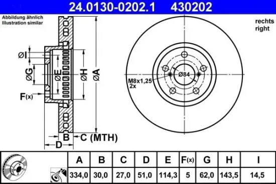 Bremsscheibe Vorderachse rechts ATE 24.0130-0202.1 Bild Bremsscheibe Vorderachse rechts ATE 24.0130-0202.1