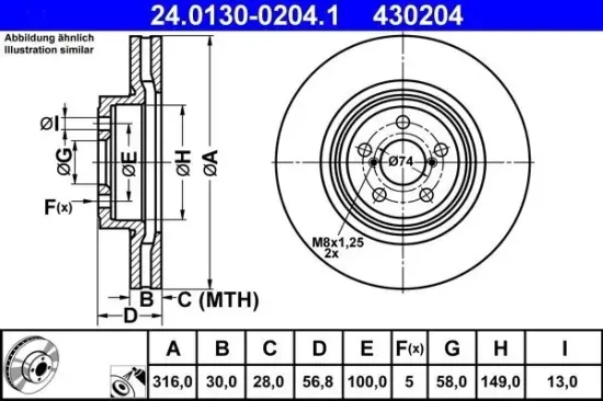 Bremsscheibe Vorderachse ATE 24.0130-0204.1 Bild Bremsscheibe Vorderachse ATE 24.0130-0204.1