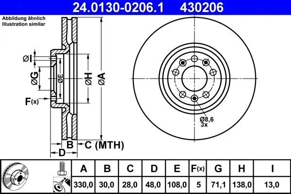 Bremsscheibe ATE 24.0130-0206.1