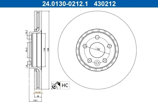 Bremsscheibe ATE 24.0130-0212.1 Bild Bremsscheibe ATE 24.0130-0212.1