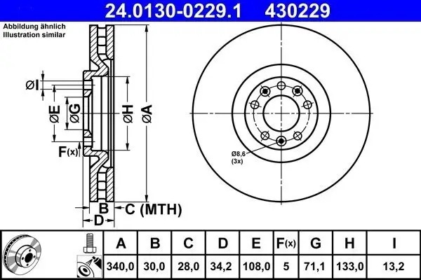 Bremsscheibe ATE 24.0130-0229.1