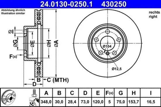 Bremsscheibe Vorderachse rechts ATE 24.0130-0250.1 Bild Bremsscheibe Vorderachse rechts ATE 24.0130-0250.1