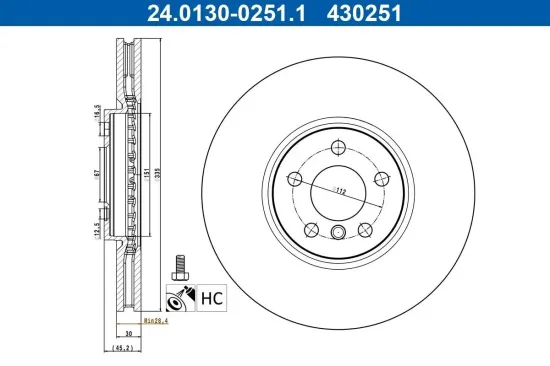 Bremsscheibe Vorderachse ATE 24.0130-0251.1 Bild Bremsscheibe Vorderachse ATE 24.0130-0251.1