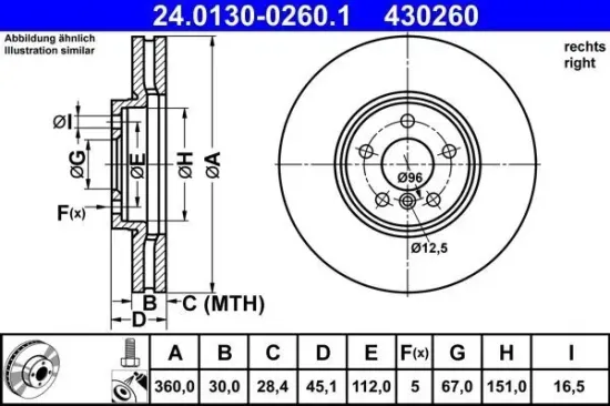 Bremsscheibe Vorderachse rechts ATE 24.0130-0260.1 Bild Bremsscheibe Vorderachse rechts ATE 24.0130-0260.1