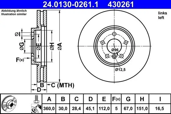 Bremsscheibe Vorderachse links ATE 24.0130-0261.1