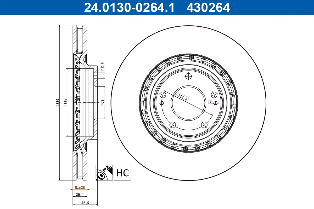 Bremsscheibe Vorderachse ATE 24.0130-0264.1
