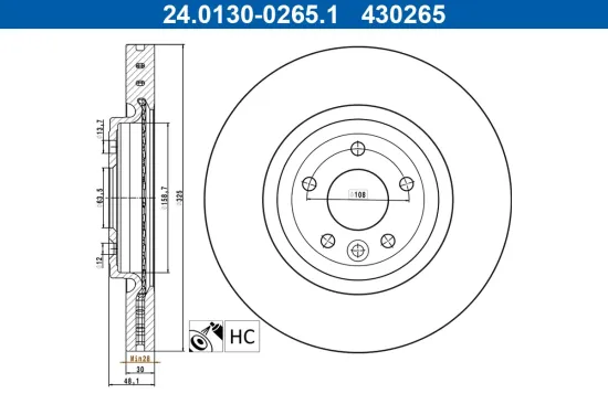Bremsscheibe Vorderachse ATE 24.0130-0265.1 Bild Bremsscheibe Vorderachse ATE 24.0130-0265.1