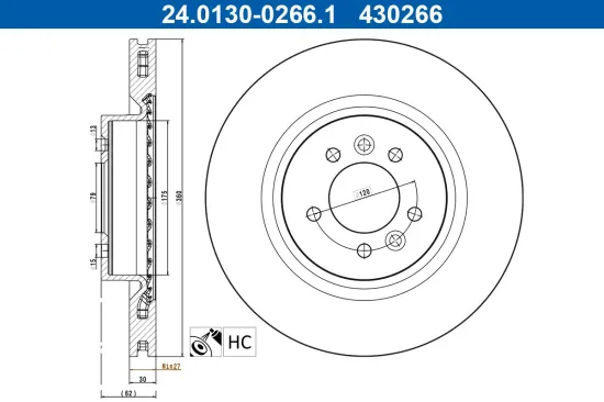 Bremsscheibe Vorderachse ATE 24.0130-0266.1 Bild Bremsscheibe Vorderachse ATE 24.0130-0266.1