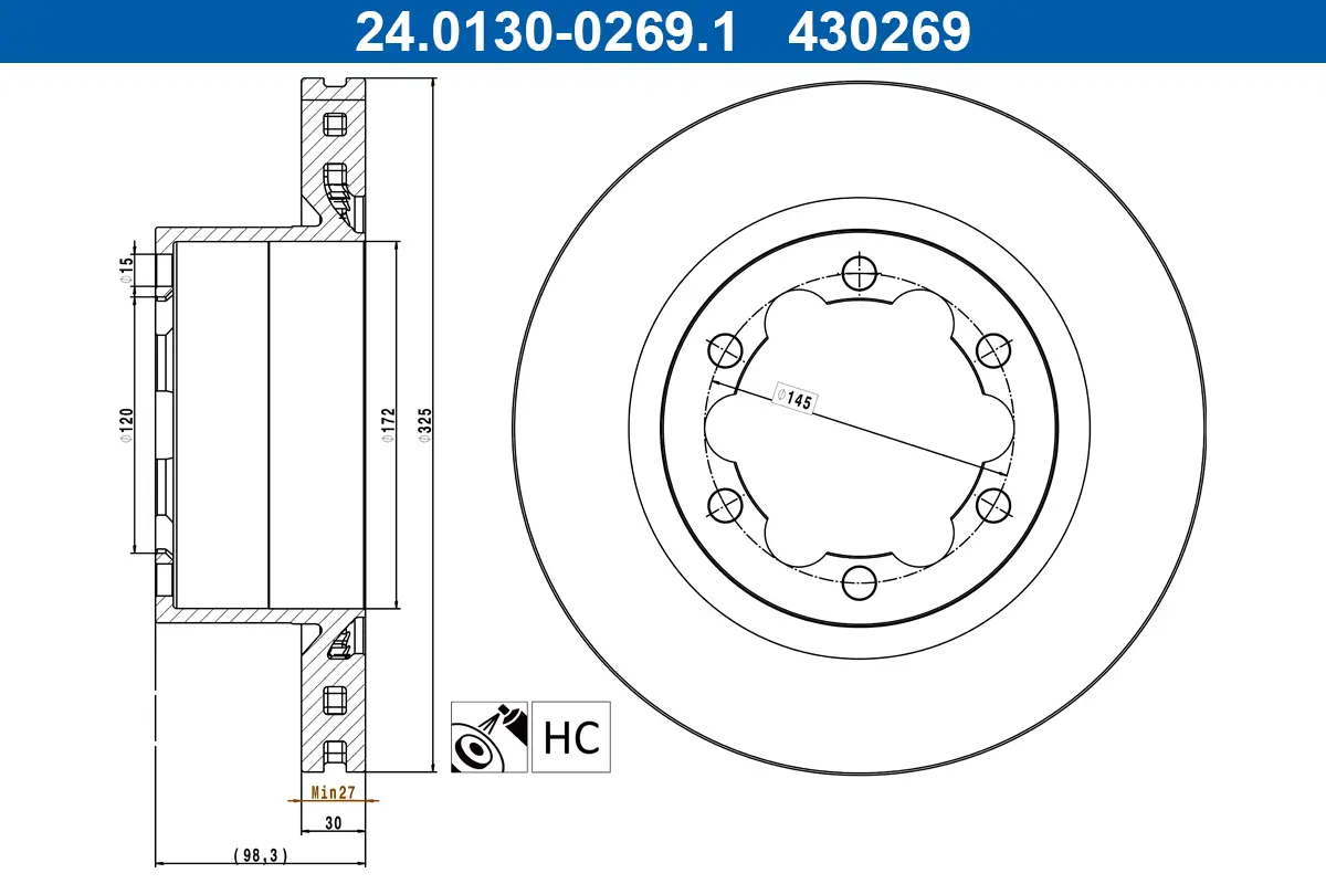 Bremsscheibe Hinterachse ATE 24.0130-0269.1