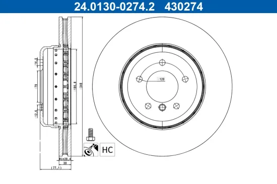 Bremsscheibe ATE 24.0130-0274.2 Bild Bremsscheibe ATE 24.0130-0274.2