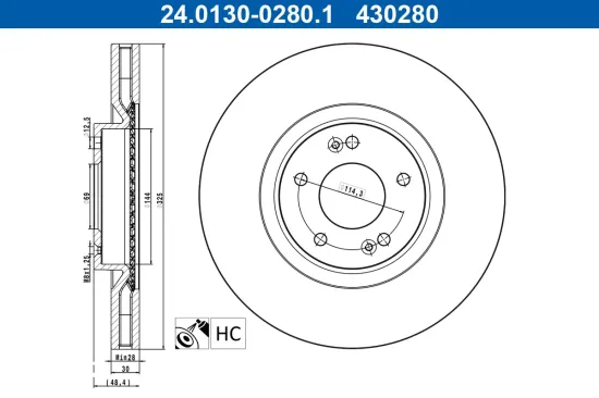 Bremsscheibe Vorderachse ATE 24.0130-0280.1 Bild Bremsscheibe Vorderachse ATE 24.0130-0280.1