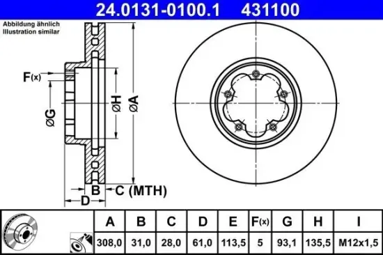 Bremsscheibe ATE 24.0131-0100.1 Bild Bremsscheibe ATE 24.0131-0100.1