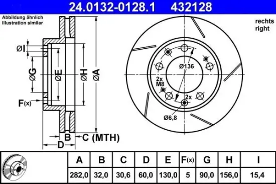Bremsscheibe Vorderachse rechts ATE 24.0132-0128.1 Bild Bremsscheibe Vorderachse rechts ATE 24.0132-0128.1