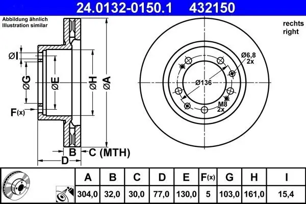 Bremsscheibe Vorderachse rechts ATE 24.0132-0150.1