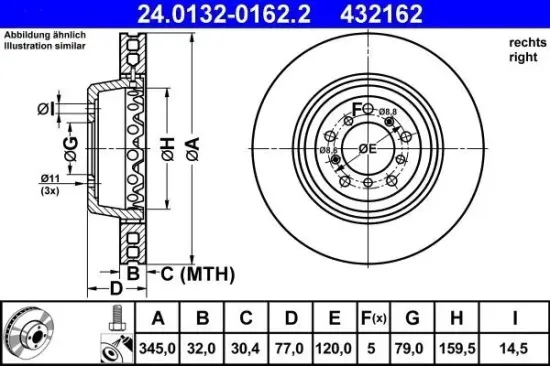 Bremsscheibe Vorderachse rechts ATE 24.0132-0162.2 Bild Bremsscheibe Vorderachse rechts ATE 24.0132-0162.2