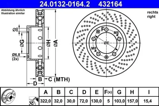 Bremsscheibe Vorderachse rechts ATE 24.0132-0164.2 Bild Bremsscheibe Vorderachse rechts ATE 24.0132-0164.2