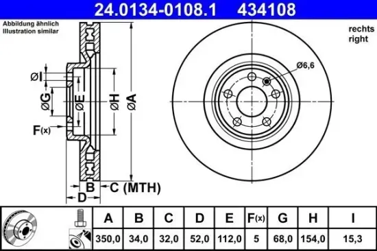 Bremsscheibe Vorderachse rechts ATE 24.0134-0108.1 Bild Bremsscheibe Vorderachse rechts ATE 24.0134-0108.1