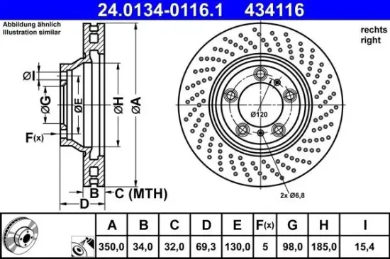 Bremsscheibe Vorderachse rechts ATE 24.0134-0116.1 Bild Bremsscheibe Vorderachse rechts ATE 24.0134-0116.1