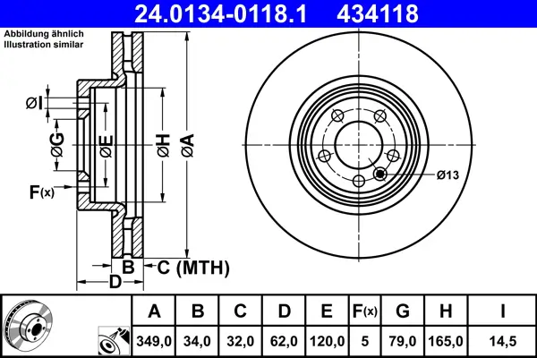 Bremsscheibe Vorderachse ATE 24.0134-0118.1