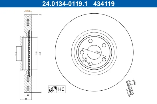 Bremsscheibe Vorderachse ATE 24.0134-0119.1 Bild Bremsscheibe Vorderachse ATE 24.0134-0119.1