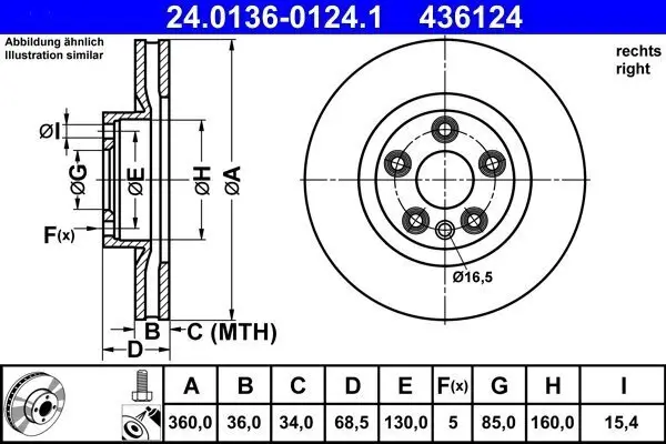 Bremsscheibe ATE 24.0136-0124.1