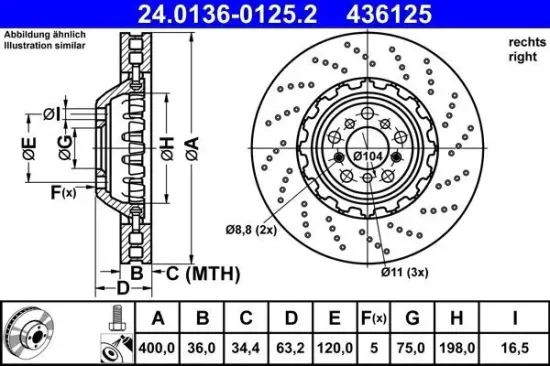 Bremsscheibe Vorderachse rechts ATE 24.0136-0125.2 Bild Bremsscheibe Vorderachse rechts ATE 24.0136-0125.2
