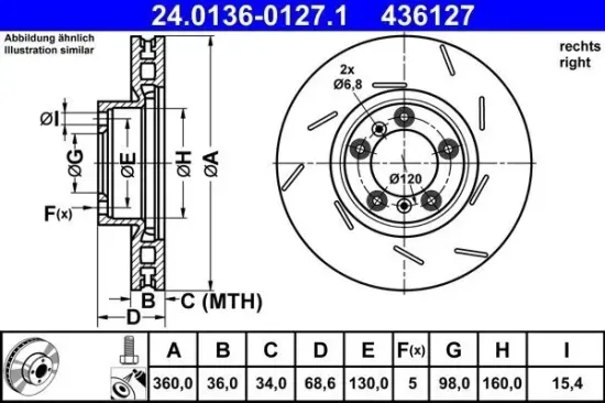 Bremsscheibe Vorderachse rechts ATE 24.0136-0127.1 Bild Bremsscheibe Vorderachse rechts ATE 24.0136-0127.1