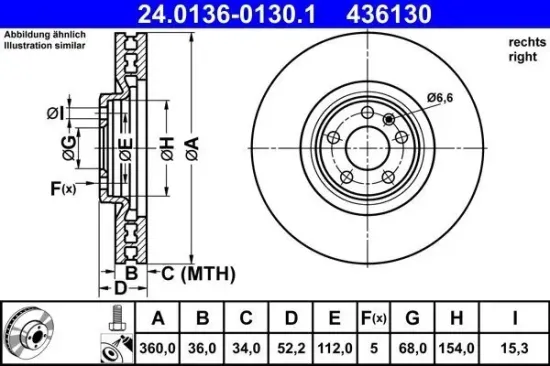 Bremsscheibe Vorderachse rechts ATE 24.0136-0130.1 Bild Bremsscheibe Vorderachse rechts ATE 24.0136-0130.1