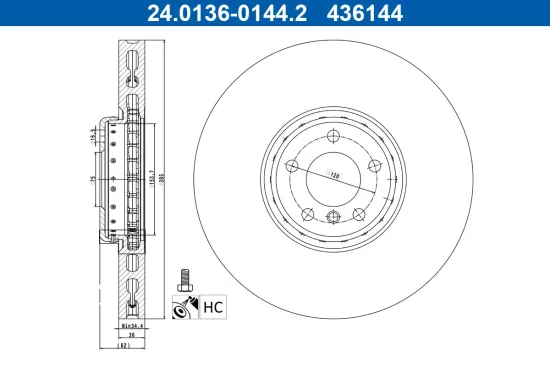 Bremsscheibe Vorderachse rechts ATE 24.0136-0144.2 Bild Bremsscheibe Vorderachse rechts ATE 24.0136-0144.2