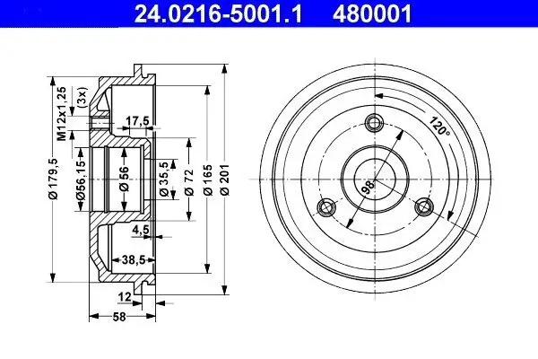 Bremstrommel Hinterachse ATE 24.0216-5001.1