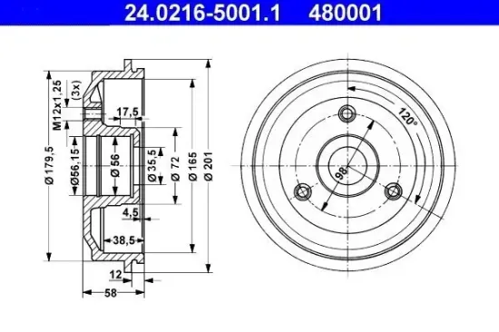 Bremstrommel Hinterachse ATE 24.0216-5001.1 Bild Bremstrommel Hinterachse ATE 24.0216-5001.1