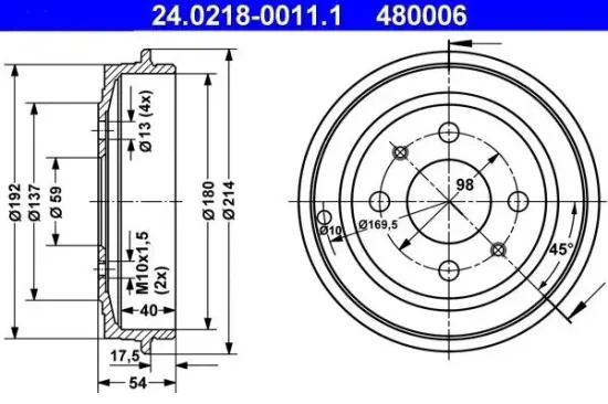 Bremstrommel ATE 24.0218-0011.1 Bild Bremstrommel ATE 24.0218-0011.1