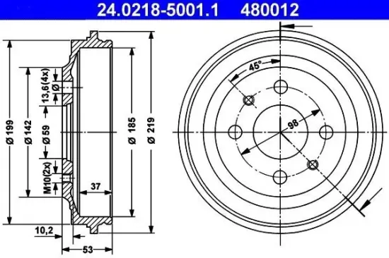 Bremstrommel ATE 24.0218-5001.1 Bild Bremstrommel ATE 24.0218-5001.1