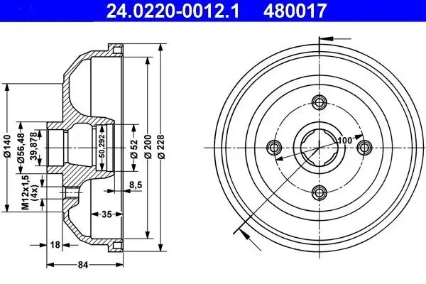 Bremstrommel Hinterachse ATE 24.0220-0012.1