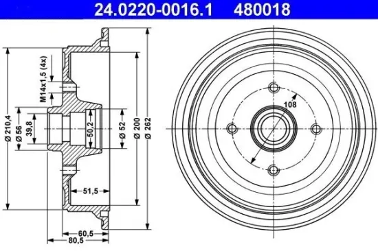 Bremstrommel ATE 24.0220-0016.1 Bild Bremstrommel ATE 24.0220-0016.1