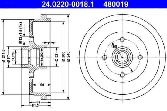 Bremstrommel ATE 24.0220-0018.1 Bild Bremstrommel ATE 24.0220-0018.1