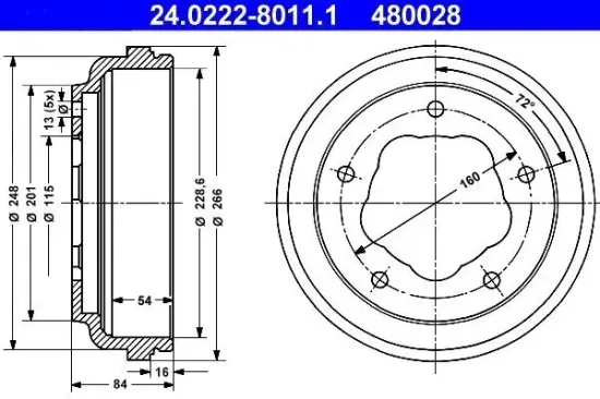 Bremstrommel Hinterachse ATE 24.0222-8011.1 Bild Bremstrommel Hinterachse ATE 24.0222-8011.1