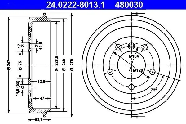 Bremstrommel Hinterachse ATE 24.0222-8013.1