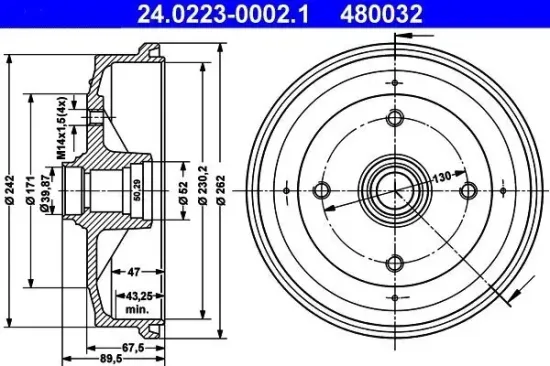 Bremstrommel Vorderachse ATE 24.0223-0002.1 Bild Bremstrommel Vorderachse ATE 24.0223-0002.1