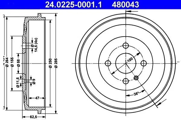 Bremstrommel Hinterachse ATE 24.0225-0001.1