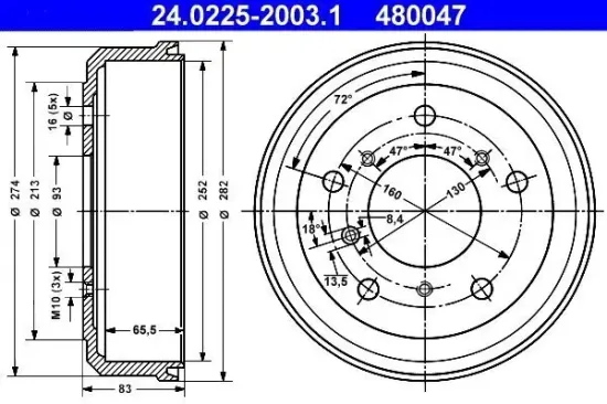 Bremstrommel ATE 24.0225-2003.1 Bild Bremstrommel ATE 24.0225-2003.1