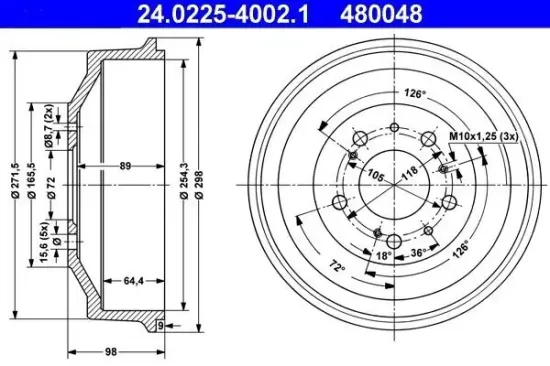 Bremstrommel ATE 24.0225-4002.1 Bild Bremstrommel ATE 24.0225-4002.1