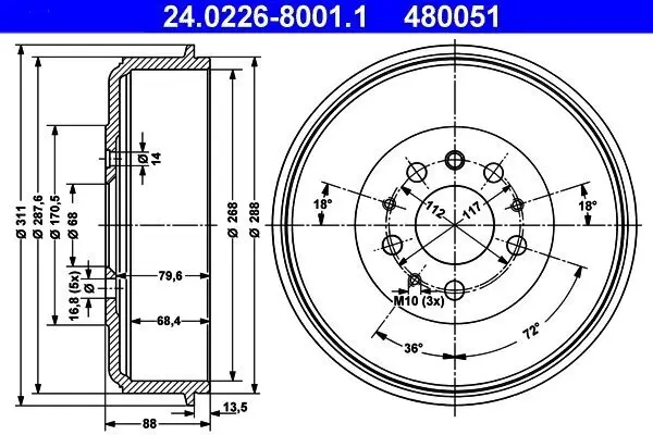 Bremstrommel ATE 24.0226-8001.1