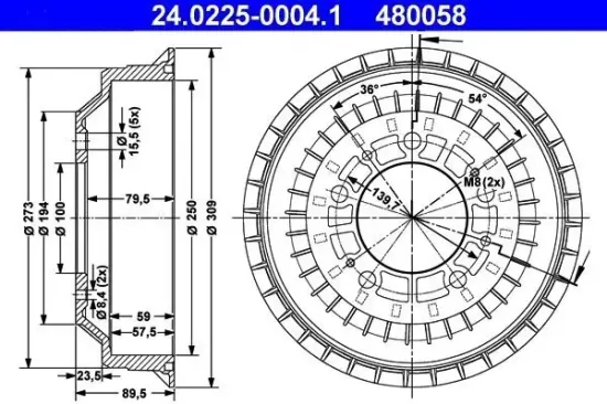 Bremstrommel ATE 24.0225-0004.1 Bild Bremstrommel ATE 24.0225-0004.1