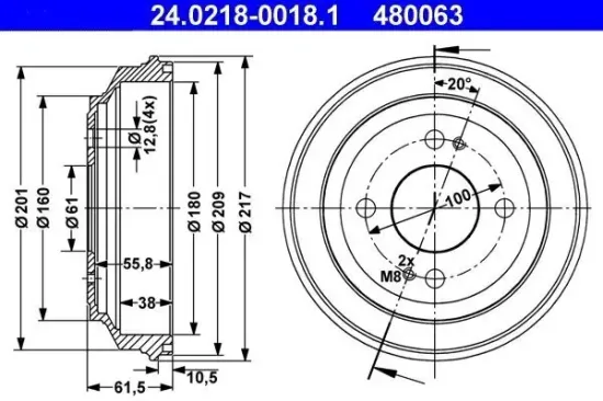 Bremstrommel Hinterachse ATE 24.0218-0018.1 Bild Bremstrommel Hinterachse ATE 24.0218-0018.1