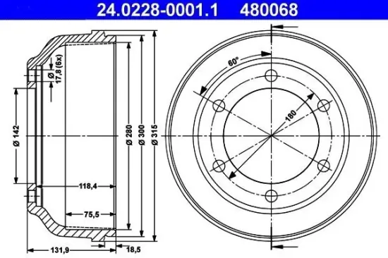 Bremstrommel ATE 24.0228-0001.1 Bild Bremstrommel ATE 24.0228-0001.1