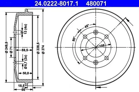 Bremstrommel ATE 24.0222-8017.1 Bild Bremstrommel ATE 24.0222-8017.1