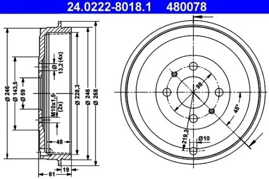 Bremstrommel ATE 24.0222-8018.1 Bild Bremstrommel ATE 24.0222-8018.1